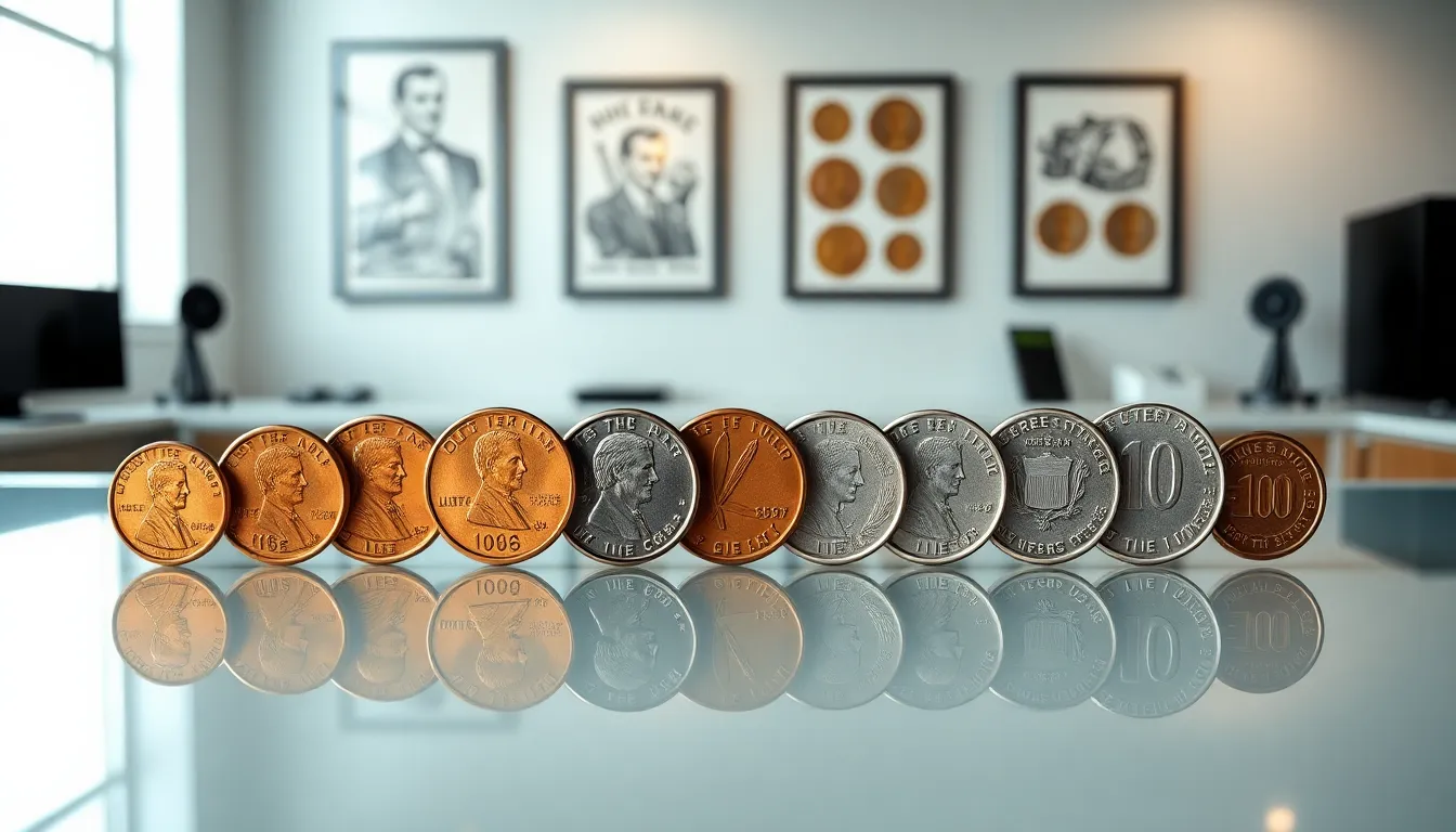 collection of modern U.S. pennies showcasing their historical designs.